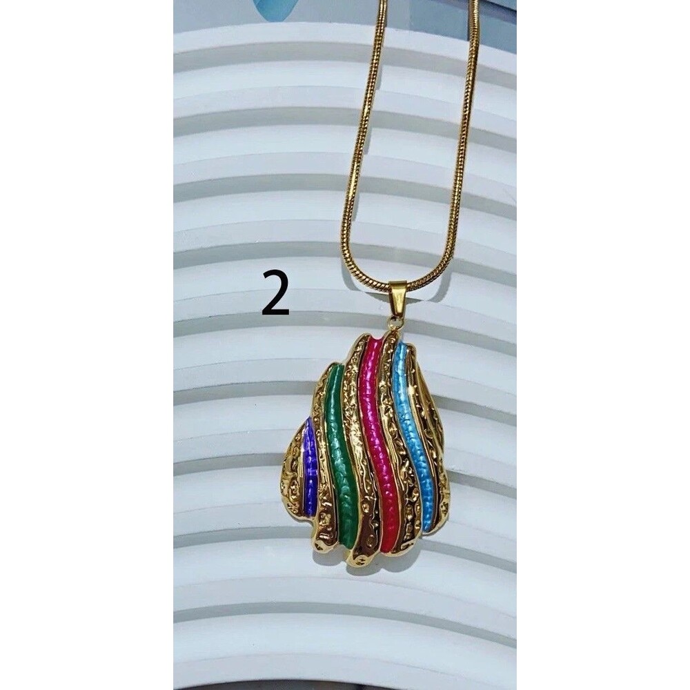 18K Gold Plated Multicolor Enamel Shell Pendant Necklace Snake Chain